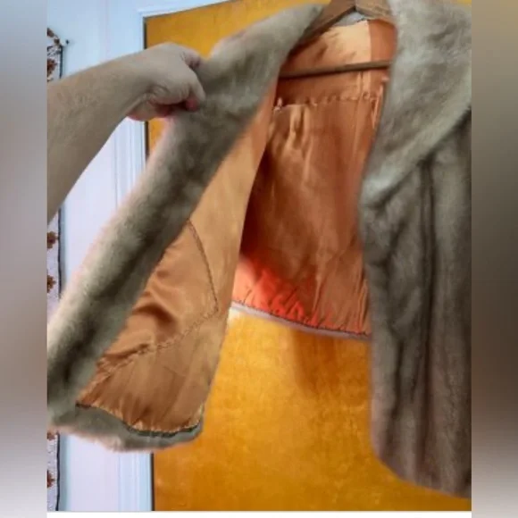Vintage Mink Jacket Luxurious Natural Light Brown Genuine Mink Fur Stole Coat